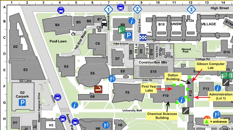 Map showing entrances for labs