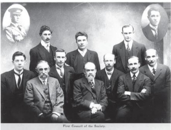 Old black and white photograph of the first society council